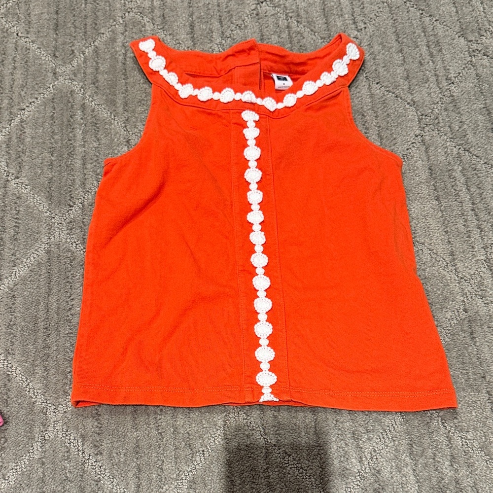 Janie and Jack Vibrant Orange Tank with White Floral Trim